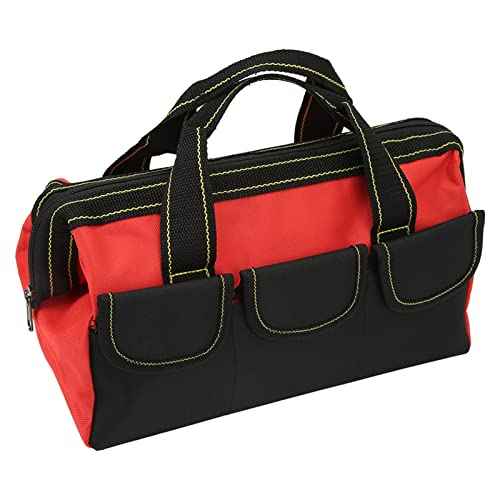 Tool Storage Bag, 16 inch Wide Mouth, Heavy Duty Tote with Shoulder Strap, Red