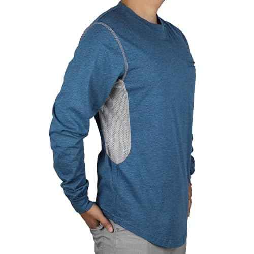 BOCOMAL FR Shirts for Summer Breathable Vented Design 6oz Heather Jersey Flame Resistant Long Sleeve Crew T Shirt