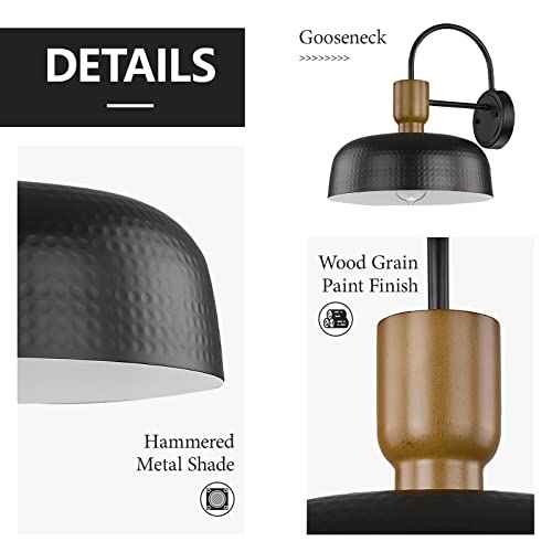 Darkaway Industrial Barn Light Fixtures Wall Lamps Sconces with Hammered Metal Shade, Black Gooseneck Lighting for Outdoor Indoor Patio Porch Lights