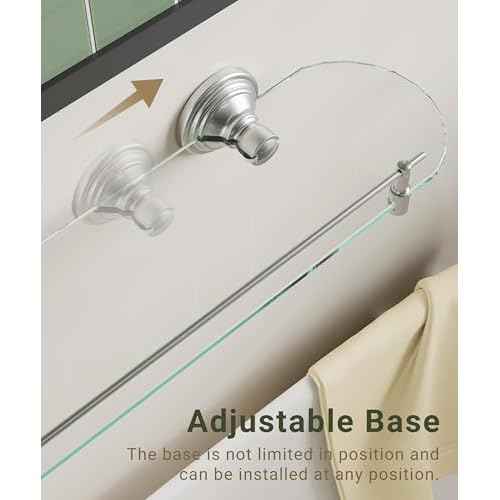 Glass Shelf for Bathroom, 20 Inch Glass Floating Shelves for Wall, Glass Bathroom Shelves with Stainless Steel guardrail (Brushed Nickel)