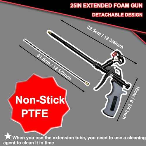 25inches Extended Foam Gun,PTFE-Coated Professional Expanding Foam Gun,Foam Spray Insulation Gun for Insulating and Caulking(Gray)