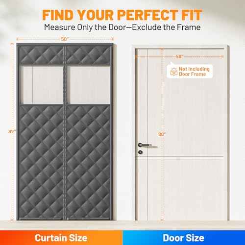 Magnetic Insulated Door Curtain Fits 48"x80" Doors - Thermal Door Cover for Winter with Clear Window, Window Insulation Kit & Doors Draft Stopper to Keep Cold Air Out for Front Doorway Home - Black