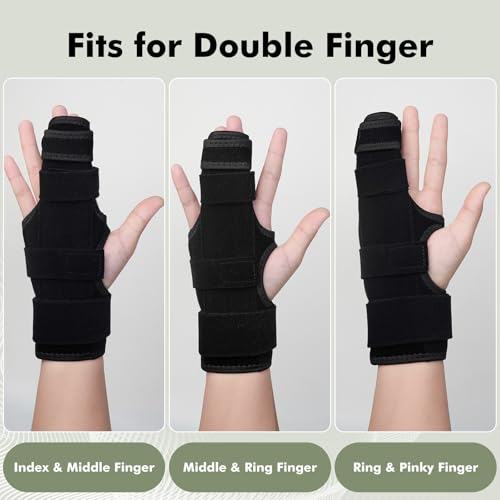 Trigger Finger Splint, 2 Finger Brace for Index, Middle, Ring, Pinky Finger, Treatment for Hand Fractures, Arthritis (S/M, Right)