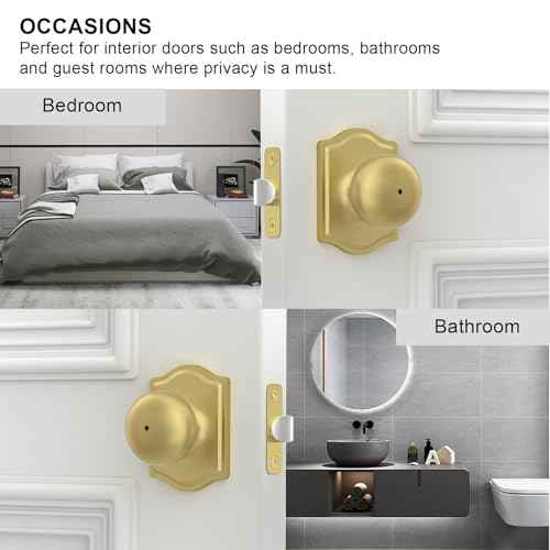 goldenwarm 6 Pack Brushed Gold Privacy Door Knobs Interior for Bedroom & Bathroom, Classic Gold Interior Door Knobs