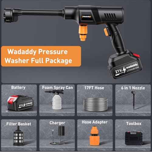 Portable Pressure Washer, 900PSI Cordless Power Washer, Portable Power Washer with 2 Batteries, 6-in-1 Nozzle, Handheld Pressure Washer for Car/Floor/Garden