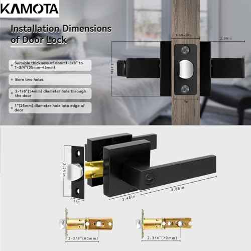 KAMOTA Privacy Door Levers, 5 Pack Matte Black Door Handles Bed and Bath Door Locks Interior Keyless Locksets, Left and Right Hand Reversible