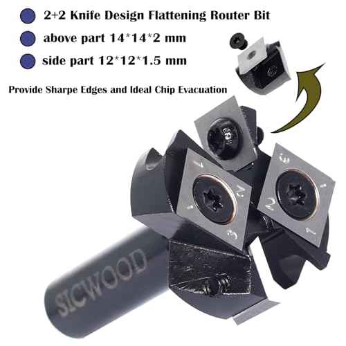 Slab Flattening Router Bit - 1/2 Shank, 1-1/2' Cutting Dia, 2+2 Knife Design, Mini CNC Spoilboard Surfacing Bit, Perfect for Planing&Rabbeting, Flycutter, Slab Leveler