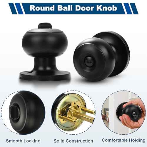 Estmoon 10 Pack Privacy Door Knobs for Bedroom Bathroom, Matte Black Door Handle with Lock Round Ball Interior Knobs for Bedroom/Bathroom, Heavy Duty Handle for Left Right Sided Doors