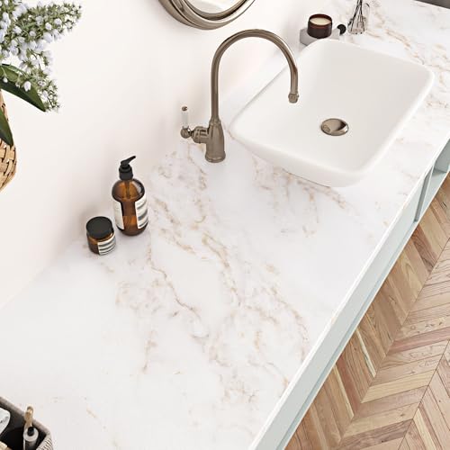 Gold Marble Contact Paper Peel and Stick Countertops for Kitchen Countertop Waterproof Removable Matte White Marble Wallpaper for Bathroom Counter Table Furniture 15.7'' x 78.7''