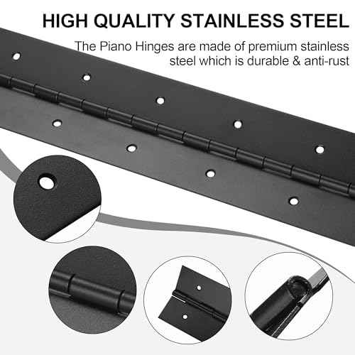 2 Pack Heavy Duty Piano Hinge 48 Inch x 2 Inch Width, 0.047'' Thick Stainless Steel Black Continuous Hinge for Cabinet, Door, Toolbox, Wooden Box, Metal Plate, Furniture, Industrial Project
