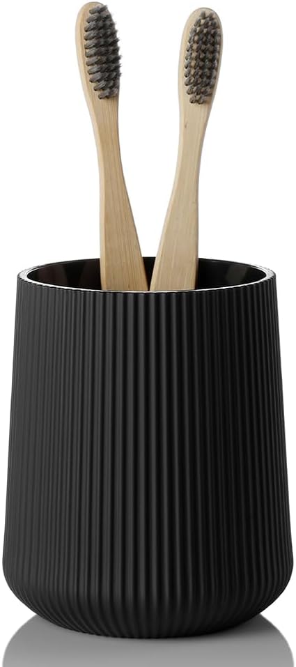 YAUKPH Black Striped Toothbrush Holder for Electric Toothbrushes Bathroom Organizer Cup for Toothpaste Kids & Adults
