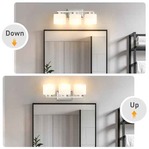 3-Light Bathroom Light Fixtures - Brushed Nickel Bathroom Vanity Lights with Glass Shade Modern Bathroom Lighting Fixtures Over Mirror - Wall Sconce Lamps for Bedroom,Living Room,Hallway