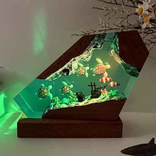 Sea Turtle Ocean Resin Lamp - Handmade Resin Night Light with USB Port, Variable Lights, Sea Turtle Gifts for Women and Men, Ocean Enthusiast Collectibles, Unique Birthday Gifts for Him & Her (6"x4")