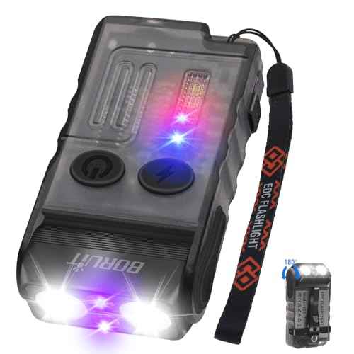 BORUIT V20 LED Small Powerful EDC Flashlight with 365nm UV Light,180¡ÆHead Swivels,Super Bright USB C Rechargeable Mini Pocket Keychain Flash Light with Clip-13 Mode,IP67,Magnetic,110DB Buzzer(Black)
