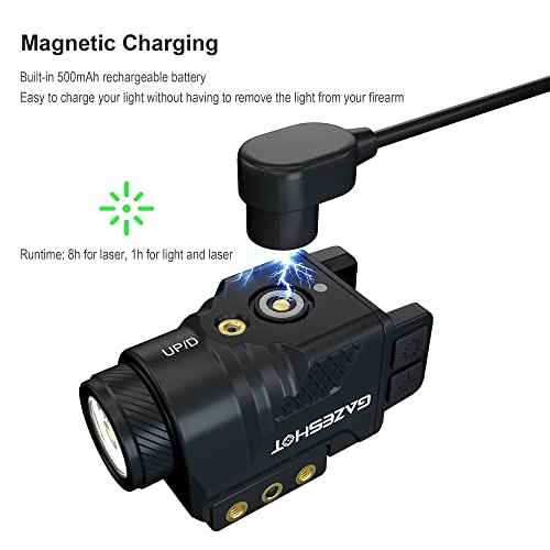 Mini 700 Lumen Pistol Light Laser Combo Weapon Light Tactical Flashlights, Magnetic USB Rechargeable with Green Beam and Strobe Mode for GL and Picatinny Rail