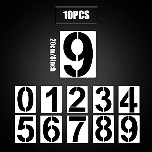 AIEX 8inch Large Number Stencils, Reusable Curb Address Numbers 10pcs Plastic Parking Stencils for Painting from 0 to 9