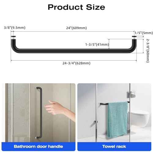 Ranbo Glass Shower Door Towel Bar 24 Inch Stainless Steel Sliding Shower Door Handle Replacement with Matte Black Finish for Commercial and Residential Glass Doors