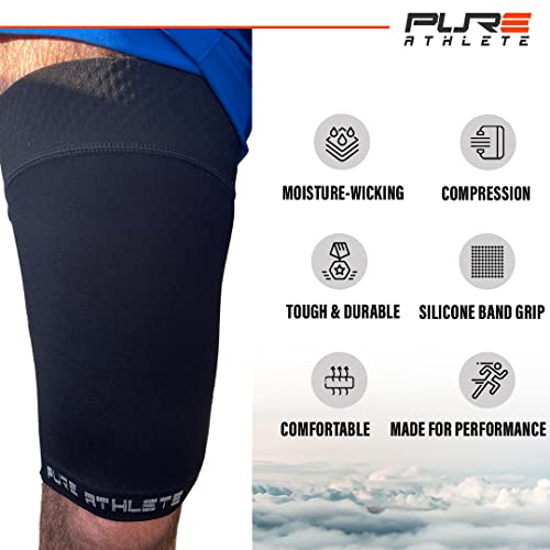 Thigh Compression Sleeve – Hamstring, Quadriceps, Groin Pull and Strains – Running, Basketball, Tennis, Soccer, Sports – Athletic Thigh Support (Single) (1 Sleeve - Midnight Black, XL)