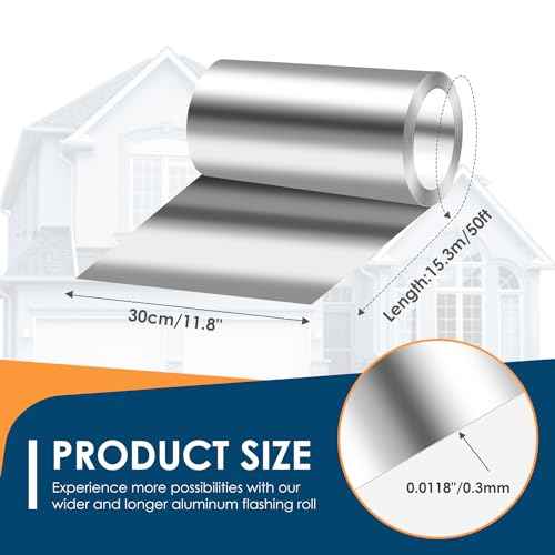 Aluminum Roll Flashing, 12'' x 50' Metal Roofing Roll for Roof and Garden, Prevents Roofing Stains, 0.019-inch/0.3 mm Thickness (26GA) Roof Strip for Moss and Mildew Prevention