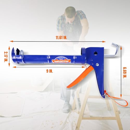 WCG2309D-1 Caulking Gun: No Drip Caulk Gun, 9" Drip Free Hand Caulking Gun with Comfort Grip, Smooth Round Rod for 10oz Caulk Tubes- Blue