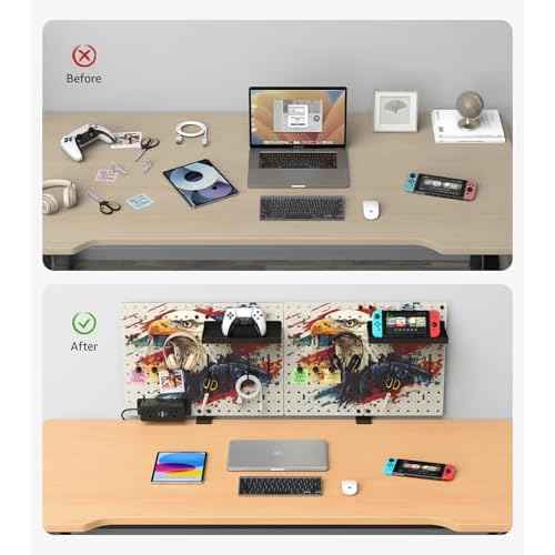CCCEI Modular Pegboard Desk Organizer and Storage, Gaming Office Supplies Shelf Accessories with Outlets and USB, Metal Privacy Panels Peg board Deco Clamp on Table, Gifts for Men, 10FT.