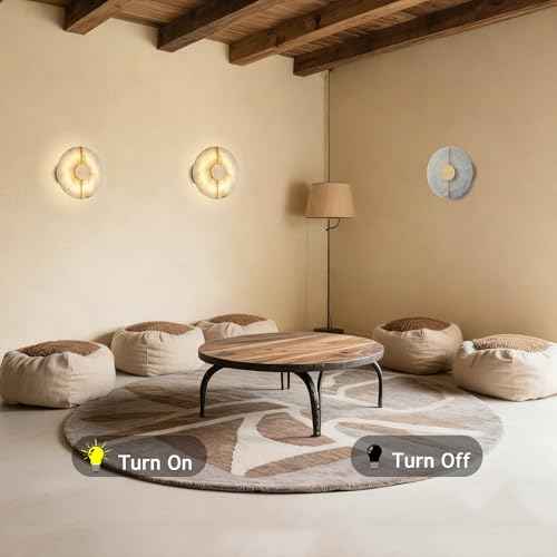 White Alabaster Wall Sconce Brass Natural Marble Wall Sconce Vintage Gold Round Store Modern LED Wall Light Fixture Mid Century Wall Mounted Lamp for Bedroom Hallway Living Room Bathroom