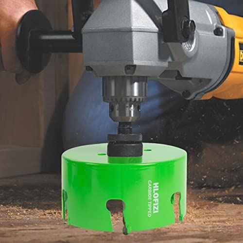 6-1/8 Inch Carbide Tipped Hole Saw for 6" Recessed Lights Multi-Material Hole Cutter with Arbor for Hard Wood, Drywall, Plaster Ceiling, Sheetrock, Plastic, Fiberglass, 5X Faster, Green