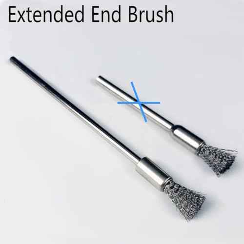 Luo ke 20 Pcs Extended Stainless Steel Cleaning End Brushes, 1/8'' Extra Long Shank Pen Shape Rust Paint Removal Bits Wire Brush for Rotary Tools