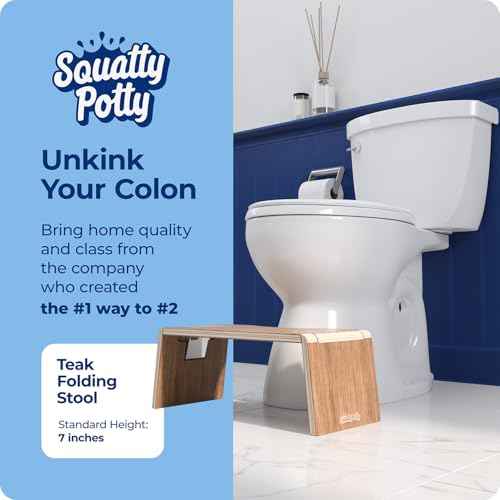 Squatty Potty Oslo Teak Folding Toilet Stool ? Compact, Stylish, and Space-Saving Design for Better Bathroom Posture, Durable Teak, No Assembly Required