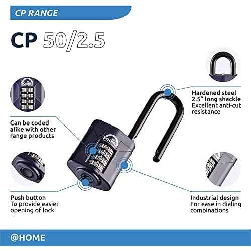 Squire Heavy Duty Padlock (CP50/2.5) - Toughest Extra Long Shackle - 4 Wheel Combination Padlock - Alloy Steel for Corrosion Resistance - Weatherproof Lock for Home, School & Shed (Blue, 50 mm)