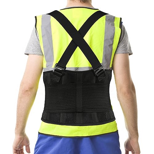 Work Back Brace - Back Support Belt for Lower Back Pain Relief, Heavy Lifting, Herniated Discs - Industrial Back Brace for Work With Shoulder Straps Fits Men and Women 3XL/4XL(45"-53")