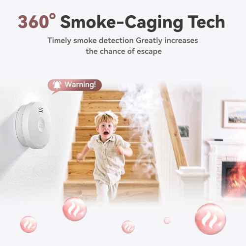 Smoke Detector 10 Year Battery, Smoke Fire Alarm with Photoelectric Sensor, Easy to Install with Magnetic Mount, Smoke Detectors with Silence Button & LED Lights for Home, 1 Pack