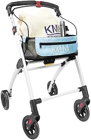 KMINA PRO - Narrow Walkers for Small Spaces, Folding Walker with Wheels and Brakes, Seniors, Blue