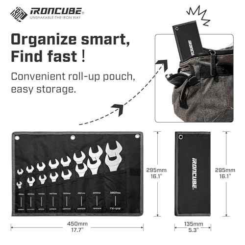 16-Piece Super-Thin Double Open End Wrench Set: 3mm Extra-Slim Profile for Tight Spaces ? Complete SAE & Metric Sizes ? Full Range Tool Kit for Car Repair, Garage & Home