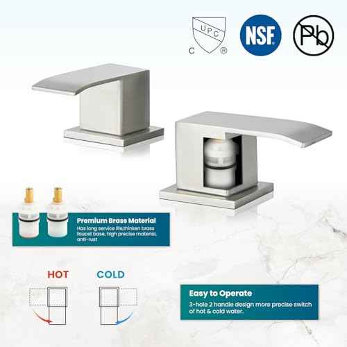 gotonovo Waterfall 8 inch Widespread Bathroom Faucet Set Bathroom Sink Faucet 3 Hole 2 Handle Vanity Lavatory Deck Mount with Pop Up Drain and Water Supply Lines Square Body Brushed Nickel