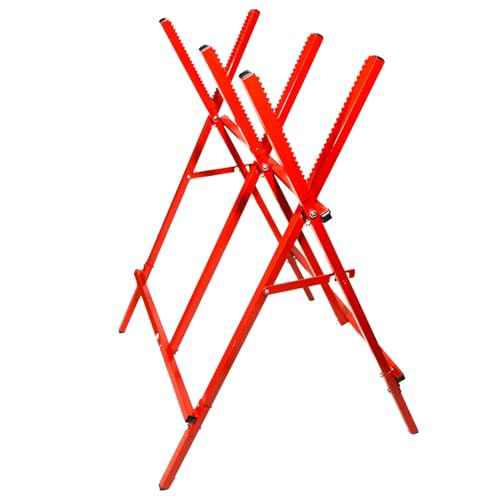 Log saw horse adjustable & folding sawhourse, heavy duty log holder for cutting wood, lightweight and portable steel saw stand easy handle