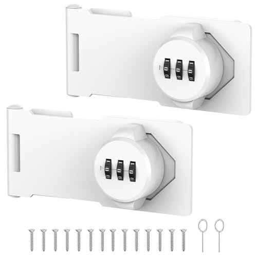 Mechanical Password Rotary Hasp Locks, Cabinet Locks with Combination, Door Security Gate Locks for Small Doors, Cabinets, Barn Door, Bathroom, Outdoor, Closet, Fence (2 Packs White)