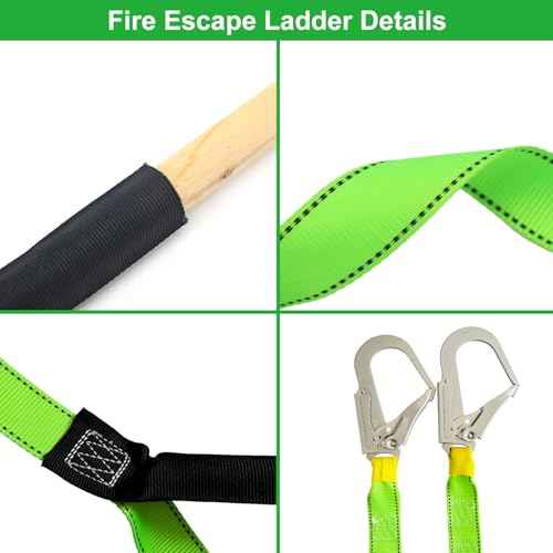Fire Escape Ladder with 2 Heavy Hooks, 16.7 Feet Emergency Fire Ladder for 2-3 Story Homes, Reusable Safety Rope Ladders for Balcony Railing Treehouse, Green
