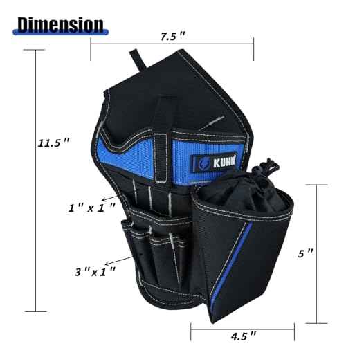 KUNN 3-in-1 Right-handed Drill Holster Set with Magnetic Wristband and Tool Belt, Cordless Drill Holster, Impact Driver Holster with Bit Pouch,Drill Holder for Tool Belt, Black and Blue