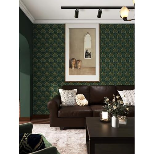 Heroad Dark Green Peel and Stick Wallpaper Tropical Wallpaper Green and Gold Contact Paper for Bedroom Living room Removable Self-Adhesive for Cabinets Shelf Liner Vinyl Roll Self Adhesive 78.7"x17.3"