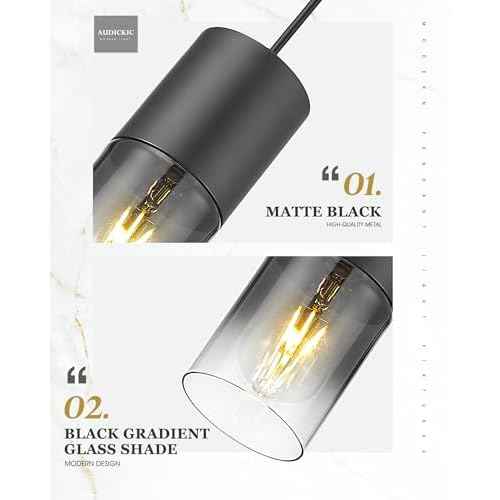 2-Pack Pendant Lights Kitchen Island, Hanging Lights Fixtures with Cylinder Black Gradient Glass, Modern Kitchen Pendant Lighting Over Island for Dining Room, AD-24023-1P2-BK-SM