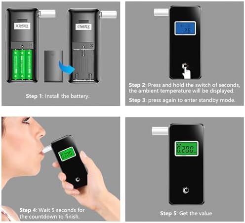 Breathalyzer,Professional-Grade Alcohol Tester with LCD Display,High-Accurate Alcohol Tester with Environment Temperature and Used Records for Home Use (10 Mouthpieces)