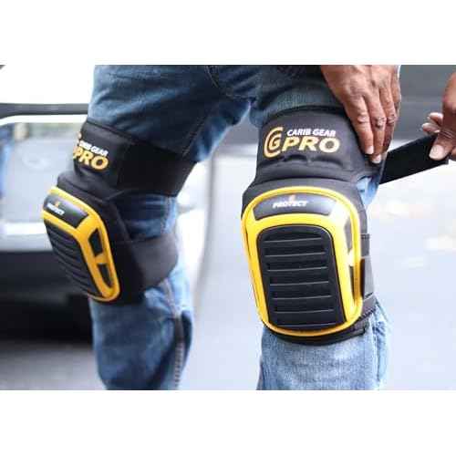 CARIB GEAR PRO USA Work Knee Pads for Men and Women Heavy Duty Gel Construction Knee Pads with Anti Slip Straps for Flooring Tiling Gardening Includes Leather Gloves and Safety Glasses