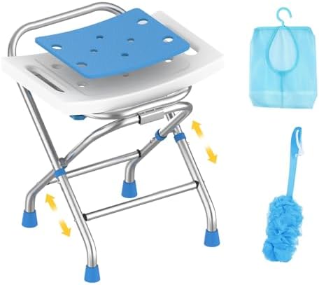 Folding Shower Chair Seat, Height Adjustable Foldable Shower Stool for Inside Tub, 420lbs Portable Small Shower Chair for Travel, Heavy Duty Bath Chair Bench for Adults Elderly & Disabled