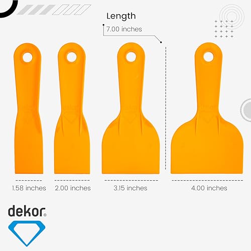DEKOR Plastic Putty Knife Set - 4 pieces - Paint Scraper Tool Set - Durable Drywall Knife - Flexible Plastic Scraper Tool - Easy-to-Clean Paint Stripper for DIY and Professional Use - Made in Europe