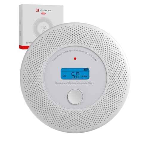 10-Year Battery Combination Smoke & Carbon Monoxide Detector, 2-in-1 CO Detector Alarm for Home, Garage, RV, LCD Display with Backlight, V-0 Flame-Retardant Housing (1-Pack)