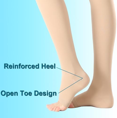 Medical Compression Pantyhose for Women & Men,20-30mmHg Graduated Support Hose Tights,Opaque Open Toe Waist High Compression Stockings for Varicose Veins,Swelling,Edema,Flight