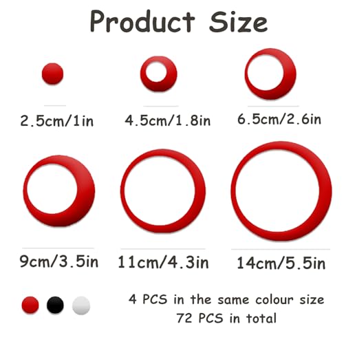 72 PCS Acrylic Circle Mirror Wall Stickers Removable Round Dots Mirror Wall Decals DIY Decals Modern Art Mural for Home Living Room Bedroom Decor (Black, Red, Silver£©
