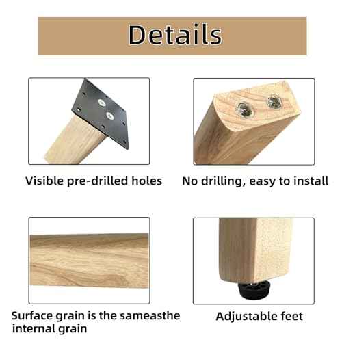 QLLY 28 inch Slant Wooden Table Legs, Solid Wood Angled Desk Legs, Furniture Legs, Set of 4, Easy to Install - Perfect for DIY Dining Tables, Coffee Tables, and Benches (Natural, 28")