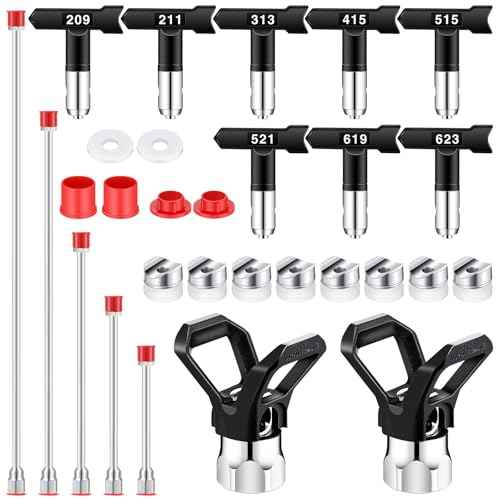 15 Pcs Airless Paint Sprayer Accessories Included 8 Pcs Reversible Airless Sprayer Tips, 2 Pcs Nozzle Tip Guard and 5 Pcs Airless Paint Sprayer Gun Extension Wand with Red Guard Pole Rod